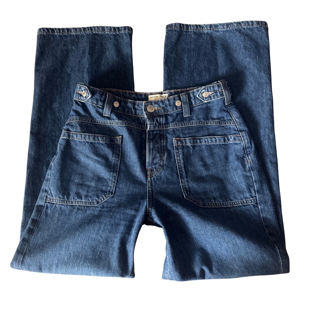 Free People We The Free Old West Slouchy Wide Leg Jeans Dark Wash Denim